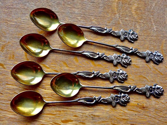 6 Pièces Cuillères Café & Fourchette Dessert Rétro – Style Vintage 3D, Alliage Zinc Doré/Argenté, Élégance Table
