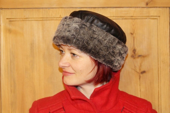 Real leather winter hat brimmed Unisex winter hat… - image 4