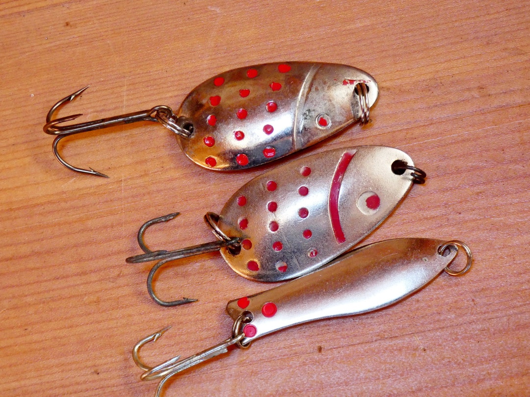 Vintage Fishing Lures Set of 3 Metal Lures Soviet Vintage Bait Hook Lures  Three Prong Fishing Lures Trolling Spoons 