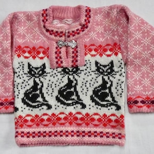 1-1,5T ESTONIAN Sheep Wool Kids Sweater Baby Girls Warm Sweater Cat Pattern Cardigan 100% Wool