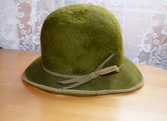 Vintage FELTED HAT Size 57 Moss Green Felted Hat Wool Hat  display picture 3