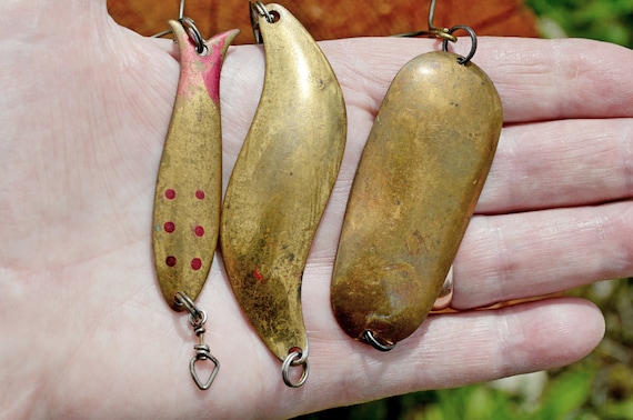 6 Vintage Fishing Lure Spoons Gibbs Ruby Red Eye Wiggler plus Gibbs Croc 1 oz