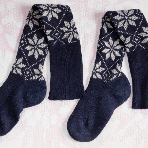 Knee Socks UNISEX Estonian Vintage Woolen Long Socks Folk Snowflakes Pattern knitted  by Folk Art Masters UKU 1980-s