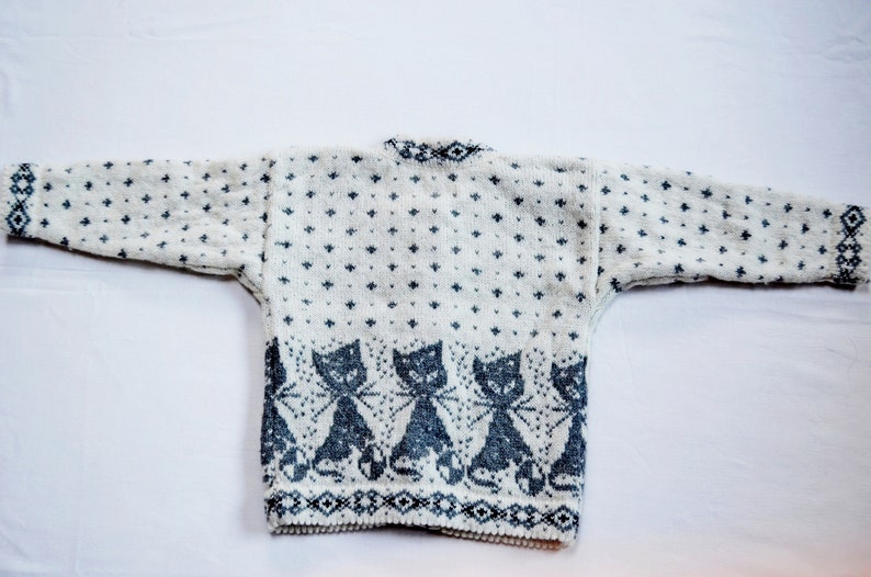 2-3T ESTONIAN Sheep Wool Kids Sweater Buttoned Sweater Toddlers Soft Warm Sweater Cat Pattern Cardigan 100/% Wool