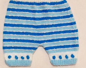 1-2T  Baby Short Pants Estonian Handmade Very Soft Blue Unisex UNUSED Pants Adjustable Waist