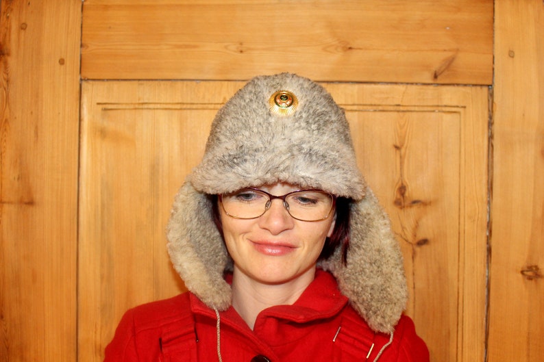 Sheepskin hat Warm winter hat ear flaps Real fur hat Soviet army winter hat Unisex winter hat Soviet vintage hat Trapper hat Soviet ushanka