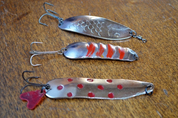 LARGE Fishing Lures Vintage Set of 3 Handmade Lures Soviet Vintage Bait  Hook Lures Three Prong Fishing Lures Trolling Spoons 