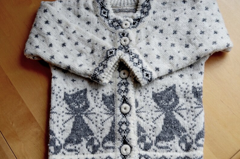 2-3T ESTONIAN Sheep Wool Kids Sweater Buttoned Sweater Toddlers Soft Warm Sweater Cat Pattern Cardigan 100/% Wool
