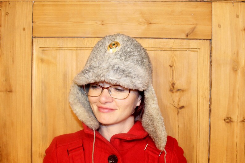 Sheepskin hat Warm winter hat ear flaps Real fur hat Soviet army winter hat Unisex winter hat Soviet vintage hat Trapper hat Soviet ushanka