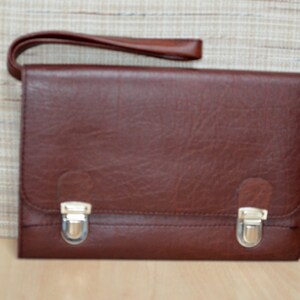 Bolso de muñeca Vintage Wristlet soviético hombres travel bag marrón falsa bolsa de cuero hombres cartera grande documentos bolsa