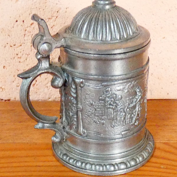 1960-s Miniature Jug SKS-ZINN 95% Pewter lidded jug Relief Ornaments Pewter Jar Pitcher Collectibles