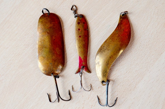 Copper Fishing Lures Vintage Set of 3 Handmade Lures Soviet