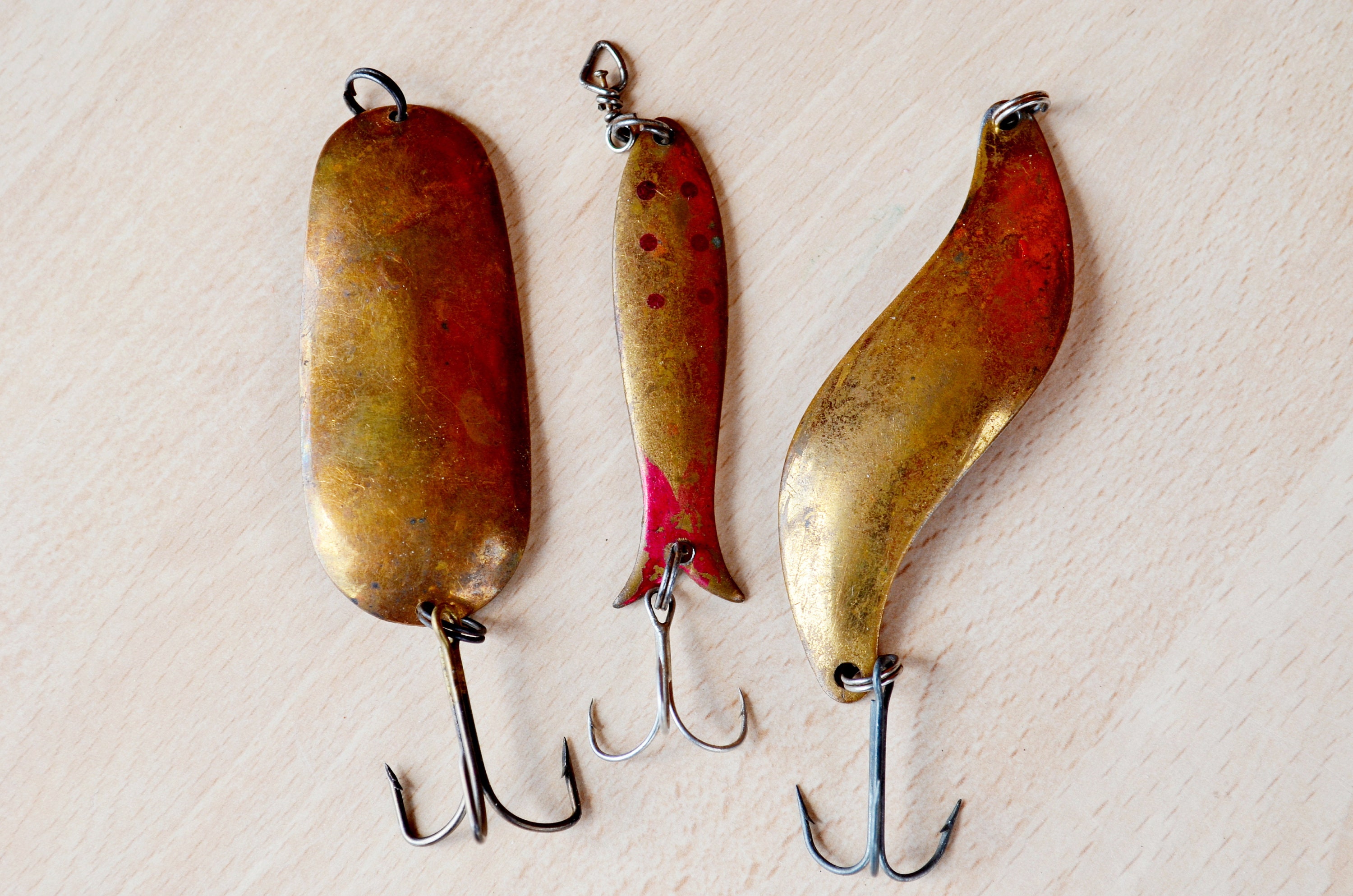 Copper Fishing Lures Vintage Set of 3 Handmade Lures Soviet