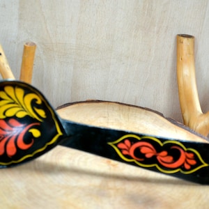 Khokhloma Vintage Khokhloma  Wooden Handpainted  Large Ladle Serving Spoon Colorful Kitchen Decor Russian Folk Art