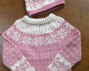 2T Baby Wool Set Thick Kniting Warm Set Pullover and Hat Cute Babies Knitwear