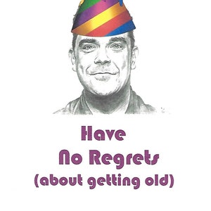 Biglietto d'auguri di Robbie Williams. Opera adattata dal mio disegno originale a matita. Nessun rimpianto. Altri volti famosi disponibili nel mio negozio Etsy.