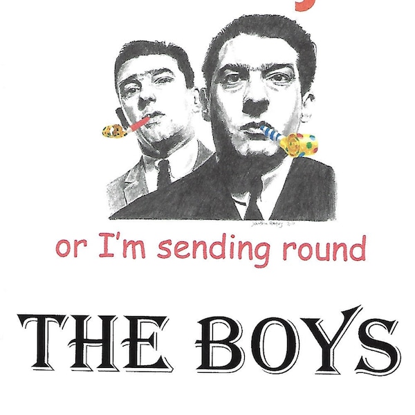 The Krays Birthday Card. Artwork adapted from my original pencil drawing. More Famous Faces in my Etsy shop.