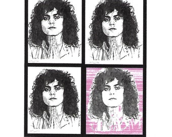 Marc Bolan Birthday Card. Funny Card . Old Dinosaur. Artwork adapted from my original pencil drawing. More Famous Faces in my Esty Shop