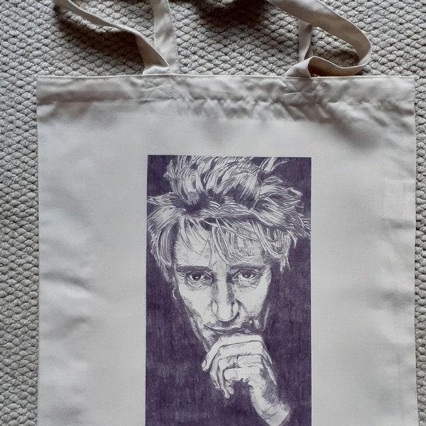 Rod Stewart tote bag. Perfect gift for Rod Stewart fans. Artwork adapted my original pencil drawing