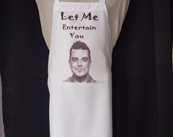 Robbie Williams Apron. Artwork adapted from my original pencil drawing. More Aprons with different images are available in my Etsy shop