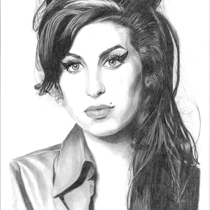 Amy Winehouse A4 print adapted from my original pencil drawing. Music art. Wall art