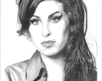 Amy Winehouse A4 print adapted from my original pencil drawing. Music art. Wall art