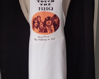 AC/DC Apron. Artwork adapted from my original pencil drawing. More Aprons with different images are available in my Etsy shop