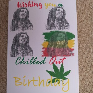Bob Marley Birthday Card. Opera d'arte adattata dal mio disegno originale a matita. divertente Bob Marley cartolina chilled out compleanno