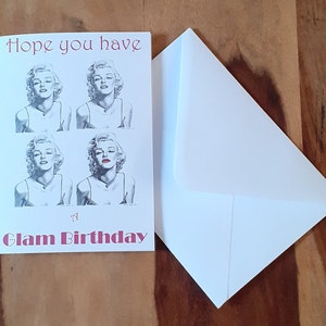 Marilyn Monroe Birthday Card. Artwork adapted from my original pencil drawing. Glam Card. More Famous Faces available in my Etsy shop image 2