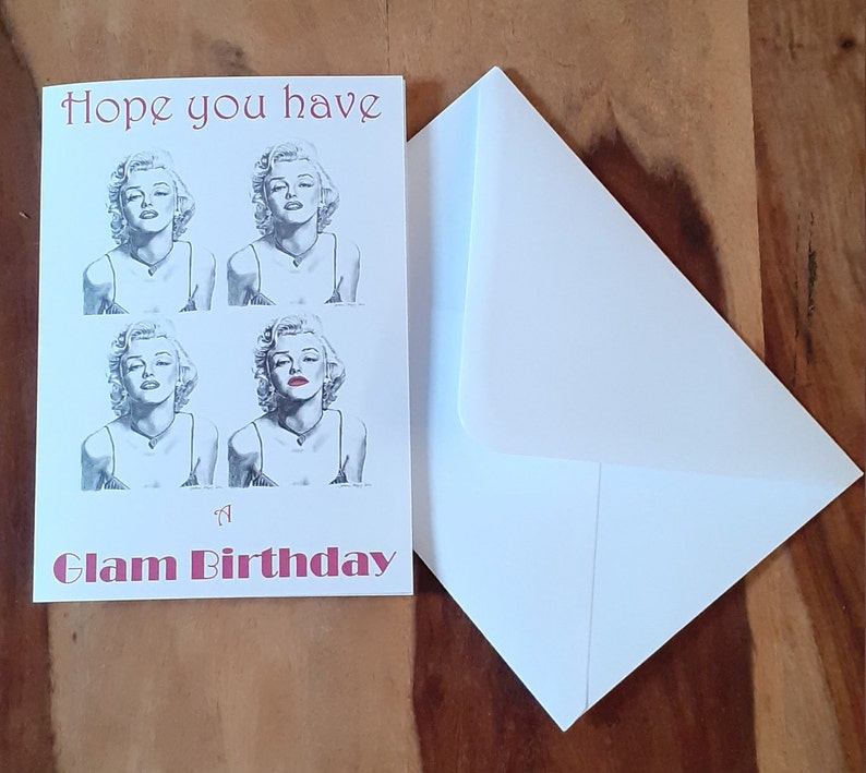 Marilyn Monroe Birthday Card. Artwork adapted from my original pencil drawing. Glam Card. More Famous Faces available in my Etsy shop image 2