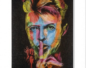 David Bowie Print of my original coloured pencil drawing. Wall Art. Image available on a tote bag in my Etsy Shop. For Bowie fans. Music Art