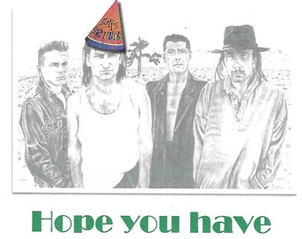 U2 Birthday Card. Artwork adapted from my original pencil drawing. The Joshua Tree. Music Card