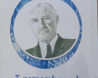 Phil Collins Birthday Card. Artwork adapted from my original pencil drawing. Against All Odds More Famous Faces can be found in my Etsy Shop