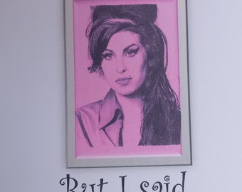 Amy Winehouse birthday card. Image is from my original pencil drawing on Amy Winehouse. Funny Amy Winehouse card.