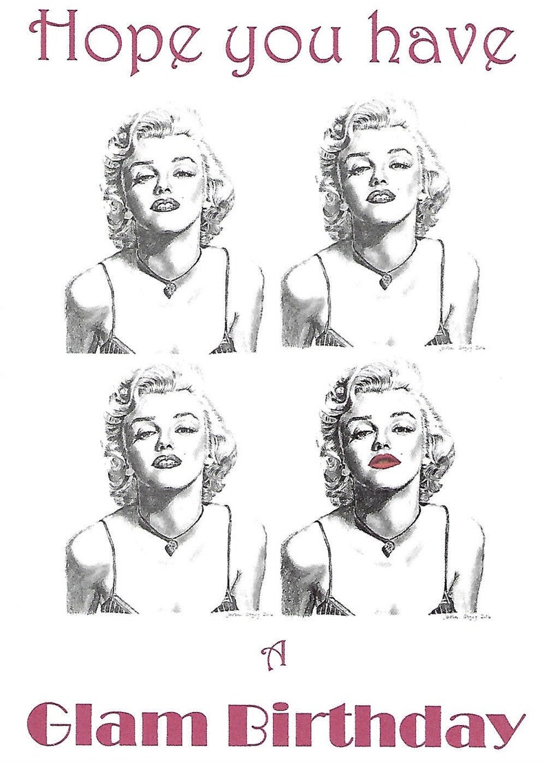 Marilyn Monroe Birthday Card. Artwork adapted from my original pencil drawing. Glam Card. More Famous Faces available in my Etsy shop image 1