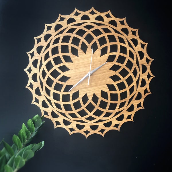 Horloge murale en nid d’abeille, Aura Art / Décor minimaliste, Starburst fait à la main / Cadeau de décoration intérieure / Cadeau de mariage / Horloge en chêne naturel + Batterie gratuite!