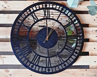 Mirror clock, clock real mirror, mirrored wall clock, black mirrored clock, roman numeral clock, newlywed gift, quartz clock, golden arrows