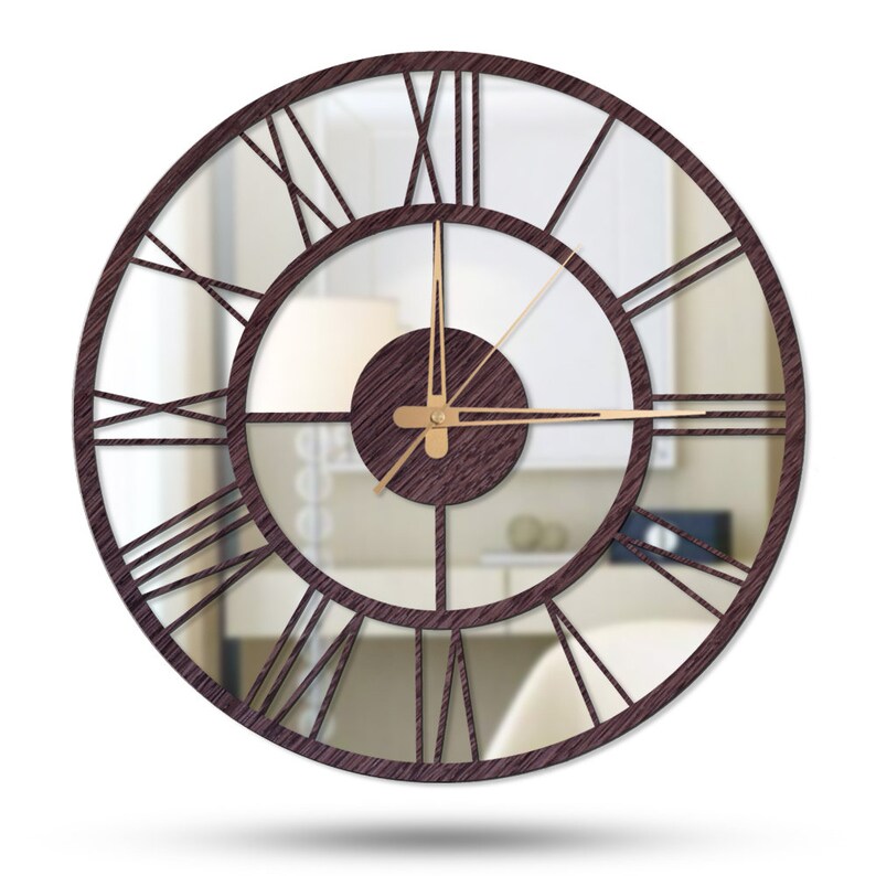 Mirror Clock Clock Real Mirror Mirrored Wall Clock Black Etsy