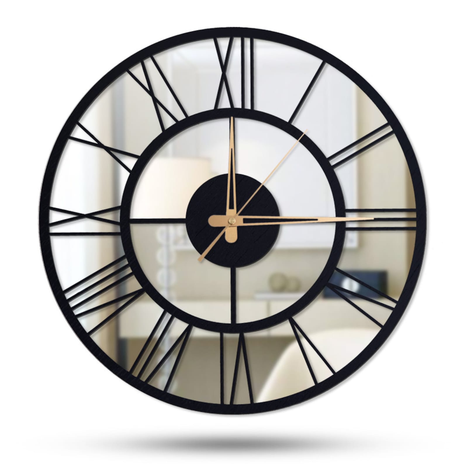 Mirror Clock Clock Real Mirror Mirrored Wall Clock Black Etsy