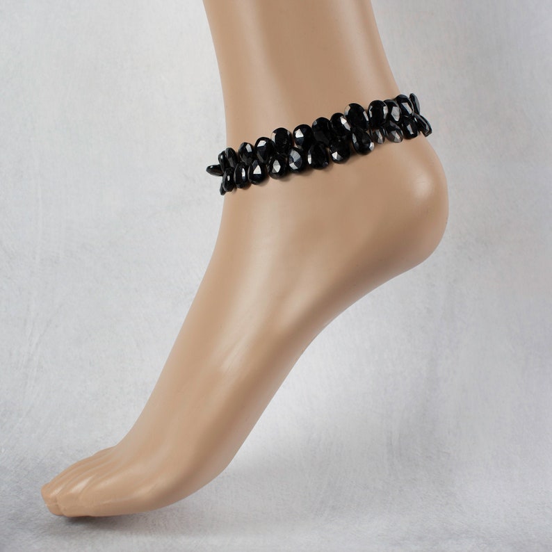 Indian Black Spinel Gemstone Anklet \u2013 August Birthstone Boho Style Jewelry Healing Crystal Beaded Anklet Gift for Her