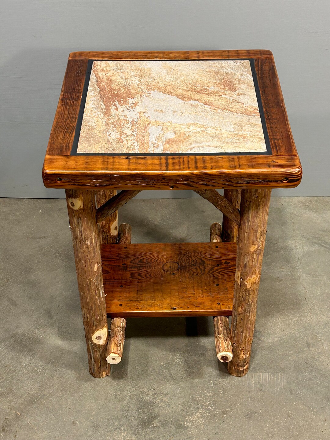 Unique Red Cedar Logs, Live Edge, Reclaimed Barn Wood End Table