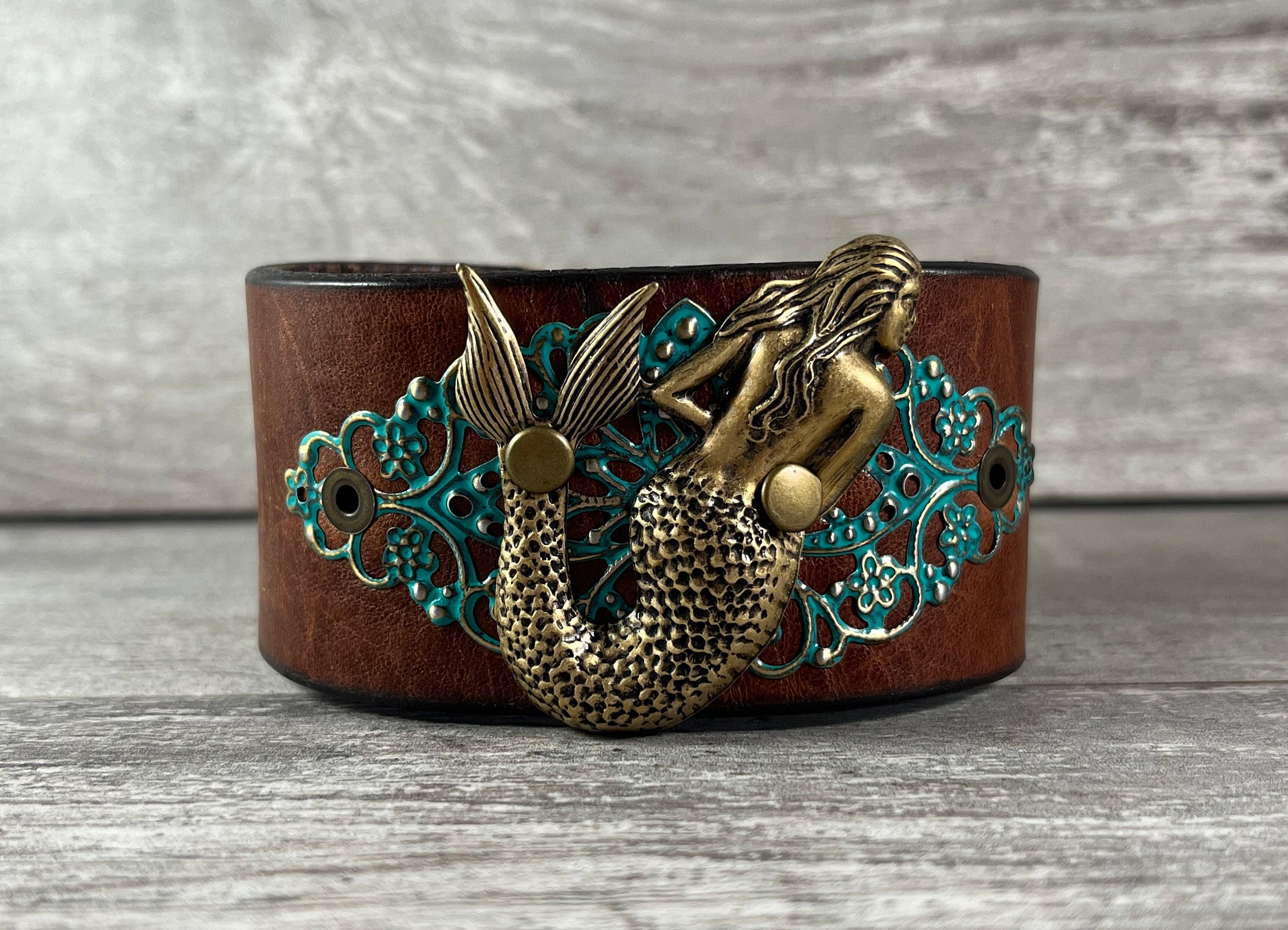 Mermaid Patina Brass Cuff Bracelet