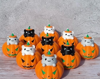 Clicker de Calabaza con Gato: Juguete de Halloween impreso en 3D para escritorio con forma de Calabaza