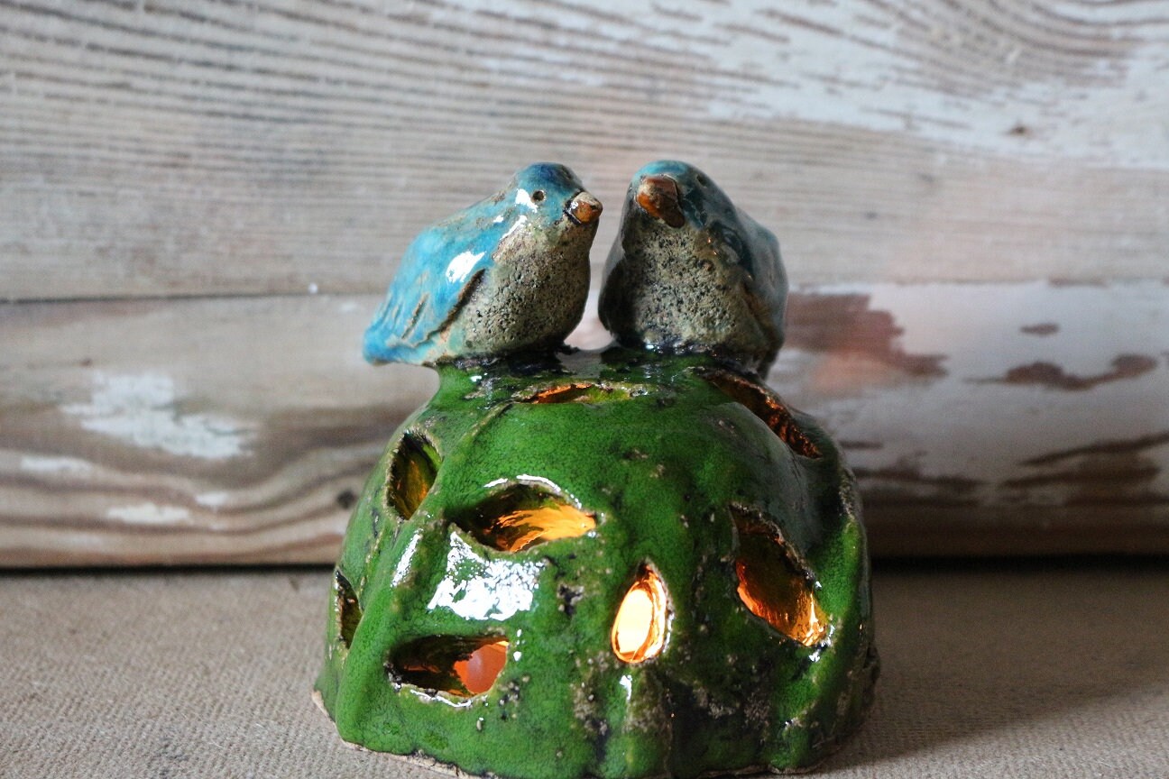 Ceramic lantern Blue Birds one of a kind ceramics Etsy
