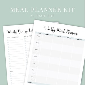 Meal Planner & Grocery Printable List, Menu Planner, Shopping List Printable, Menu Planning Kit, Menu Planner, Weekly Meal Planner