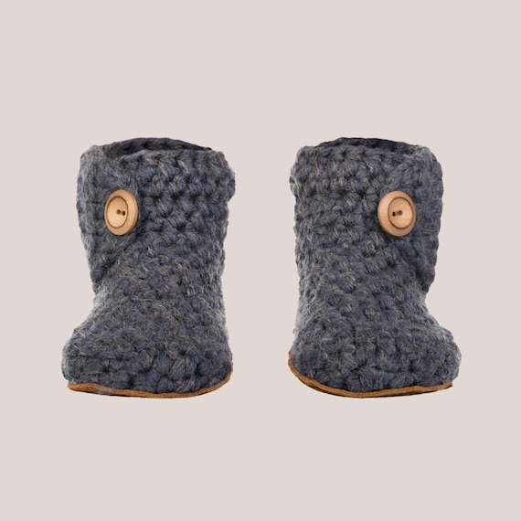Chunky Wool Slippers: Charcoal Gray Handmade Cozy Footwear with Suede Sole