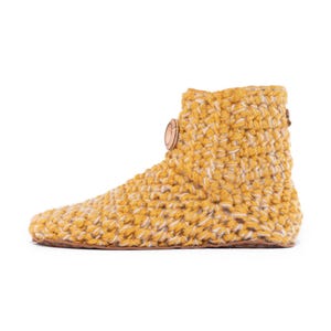 Comfortable Wool Slipper Booties: Flexible Leather Soles. Barefoot Design. Artisan Made Butterscotch Yellow