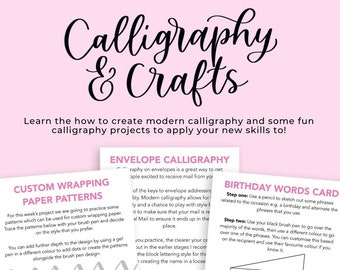 Cuaderno de ejercicios de caligrafía y manualidades - Proyectos de caligrafía - Alfabeto de caligrafía moderna - Hojas de práctica de caligrafía
