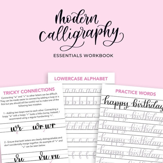 Modern Calligraphy Workbook the Fundamentals Modern Calligraphy Alphabet  Basic Strokes Calligraphy Practice Sheets Practice Words 