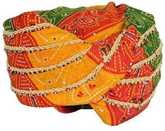 Indian chunari printed Hand made Men s safa turban Jaipuri Craft Men's Bandani Fabric Rajasthani Turban Saafa Pagdi (Multicolour, Free Size)